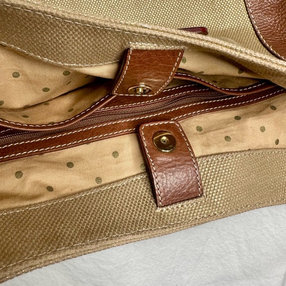 KATE SPADE Brown Leather Gold Canvas Shoulder Tote Bucket Market Carryall Bag - Picture 10 of 10